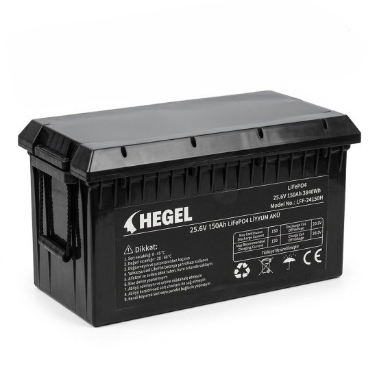 HEGEL LİFEPO4 LİTYUM AKÜ 25.6V 150AH 3840Wh BLUETOOTH'LU